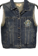Denim Sleeveless Jacket Vest Gilet 36inch Pockets distressed look Blue EBSK4674