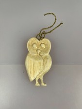 Wooden Natural Owl Bird Hanging Decoration 2" Wide x 3.75" High
