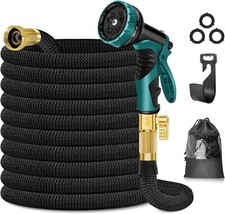 HOHAOO Garden Hose, 50FT Garden Hose Pipe with 10 Modes Spray Gun & Solid Brass