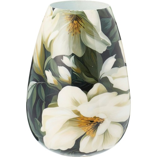 Large white floral metal - metal, vase