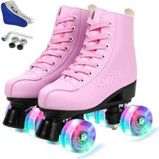 Women’s Pink PU Leather High-Top Roller Skates Size 9.5 US