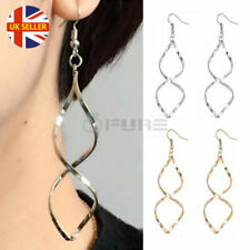 Lightweight Long Drop Spiral Twist Pendant Dangle Silver Gold Polished Earrings