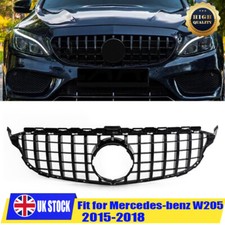 FOR MERCEDES C-CLASS W205 GLOSS BLACK FRONT GRILLE PANAMERICANA GT STYLE 15-18