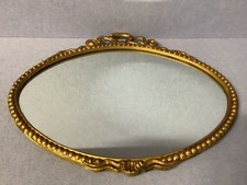 Brass Mirror oval wall hanging vintage gold gilt decorative decor display T3657