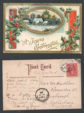 1909 USA Reading Massachusetts - Rotherham Yorkshire Chistmas Greetings Postcard