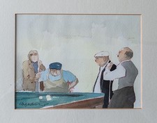 Hugh Cushing 20th C. British Listed Artist Original Watercolour Snooker Players