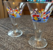 Vintage Disney Sundae Ice Cream Glasses (2) Mickey Minnie Daffy Donald Goofy 