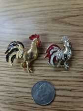 Vintage Rodox Gold Tone Enamel Rooster Pin Brooch X2 RARES One Brand Gerys