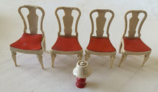 Vintage Dolls House 4 Chairs & Table Lamp - Red & Cream