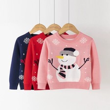 Kids Christmas Jumper Unisex Girls &Boys Snowman Merry Xmas Knitted Sweater Tops