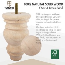 TCHOSUZ 5" Wooden Furniture Legs Set of 4 Bun Feet w/ M8 Bolts & T-Nuts