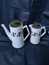 BESWICK teapot & coffee pot Green lids, Aztec design, funky, 1958. 70's decor