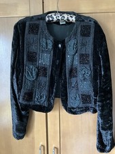 Vintage Snob Black Velvet Effect Bolero Style Evening Jacket Size 12