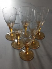 Set Of 6 Vintage Amber Stem Sherry/Port/Aperitif Glasses