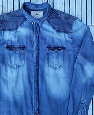 Zara Men's Slim Fit Western-Style Denim Shirt, Size Large, Blue, Long Sleeve