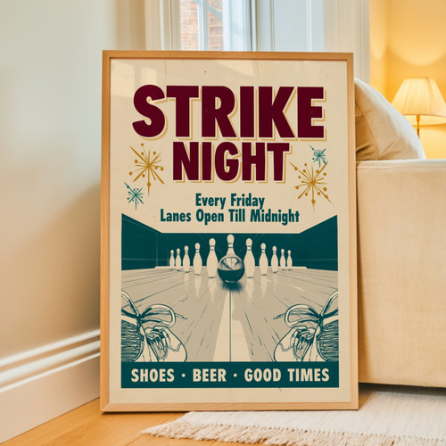 Strike night bowling wall art - bowling,