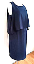 "Glamour" Ladies Navy Polyester Sleeveless Cape Overlay Midi Dress UK size 14