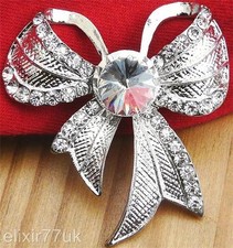 SPARKLING SILVER BOWKNOT GEM BROOCH DIAMANTE CRYSTAL WEDDING BRIDAL PARTY BROACH