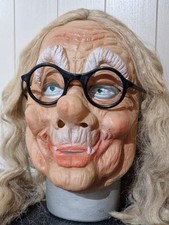Vintage Halloween Mask Old Man Woman With Fangs Great Condition w/ Inner-Shield!