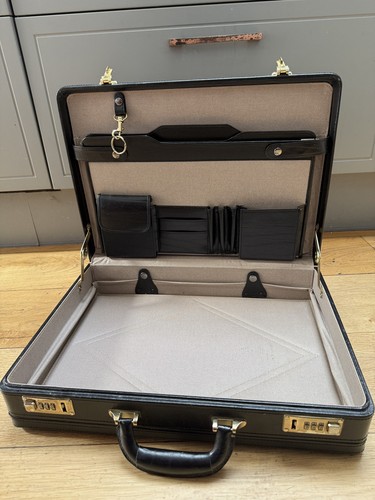 Black leather attaché - leather,