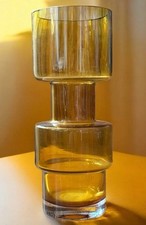 Mid Century Yellow Hooped Glass Vase By Riihimaki. Large In Size .