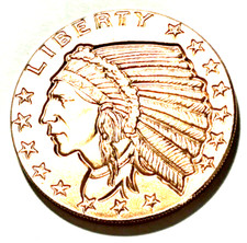 5 x 1 oz Incuse Indian Liberty Copper Round Coins. UK SELLER.