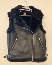 Primark Black Gilet Body Warmer Faux Leather Fur Size XS