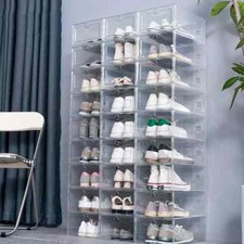 12x Stackable Foldable Boxes Trainers Organiser Clear Plastic Shoe Storage Box