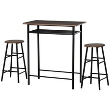 Bar Table Set, Bar Table and Stools Set, Footrest and Storage Shelf, for Kitchen