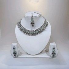 Mint Indian Jewellery Set Necklace Tikka Earrings Bridal Kundan Choker set