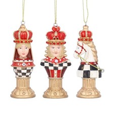 Gisela Graham Chess Pieces Christmas Tree Decoration Checker Alice Wonderland x3