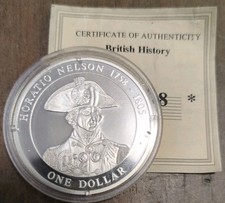2005 LORD NELSON ONE DOLLAR PROOF COIN; 20gr 500 SILVER COA and CAPSULE
