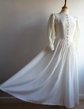 DROOPY & BROWNS Ivory Silk Vintage 80s Wedding Dress Victorian Style fits a UK12