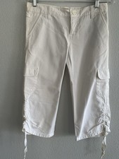 Juicy Couture Y2K Cargo Capri Pants Ivory Size 26 (28) Vintage Drawstring Hem