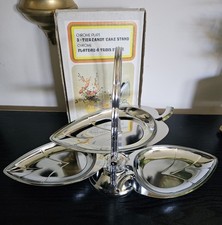 Vintage Mid Century Boxed Chrome Plated Folding Leaf Candy Cake Dessert Stand 
