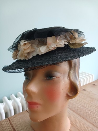 1930s 1940s black straw - 1930s/1940s, hat