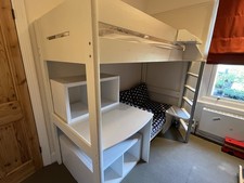 White High Sleeper Bunk Bed with Desk Sofa & Pull-out Single Bed for Kids