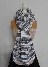 Scarf Hand Knitted Grey White