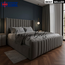 Ottoman Bed Winged Plush Velvet New York Divan Storage Double & King Size Bed