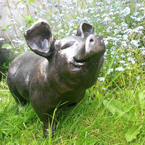 Aged gold pig garden ornament - gold,