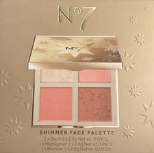 No7 Shimmer Face Palette – Blush, Highlighter & Bronzer with Applicator Brush