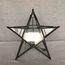 Vintage Star Hanging Tea Light Holder Lantern Glass Metal Circa 1990's