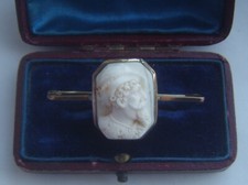 Antique Edwardian Hand Carved White Conch Shell Cavalier Male Cameo Brooch c1905