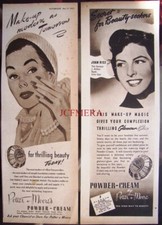 2 x 1950s POTTER & MOORE'S Powder-Cream Advert Prints - Original Cosmetics Ads