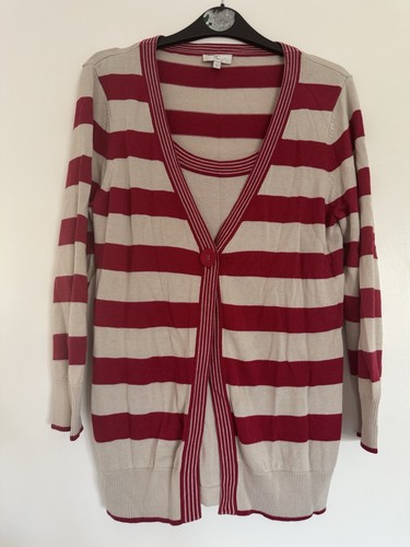 Red cream striped cardigan - &,