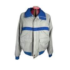 Winter coat grey blue stripe