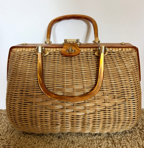 Vintage wicker basket handbag - wicker,