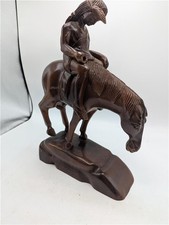 VINTAGE Hand Carved Wood Native American "End of the Trail" Equestrian Statue 