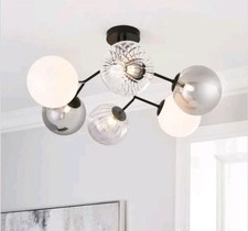 Dunelm Nila 6 Light Semi Flush Ceiling Light Black, H 37.5cm Dia 72cm