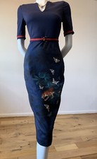 TED BAKER NAVY BUTTERFLY DRESS WITH TIGER PRINT Size TB 0 UK 6 US 2